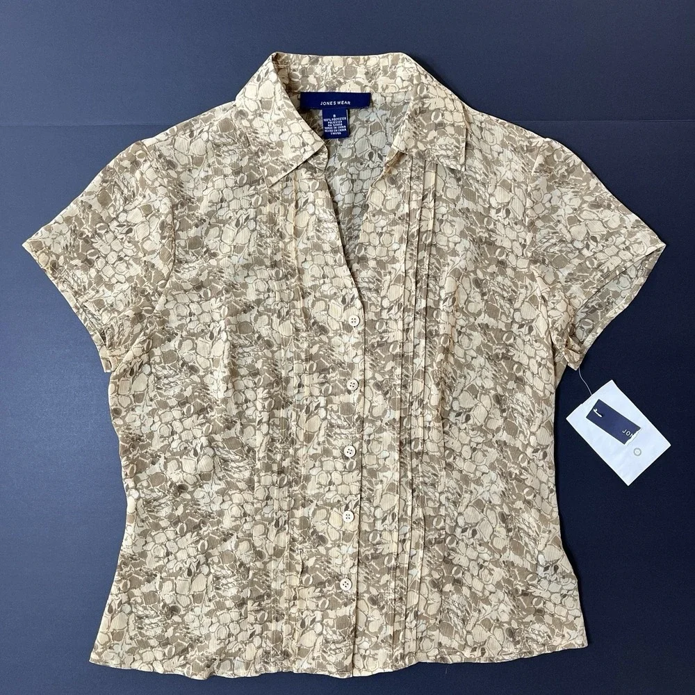 Jones Wear Button Up Women's 6 Green Geometric Print Floral Business Casual NWT - Picture 2 of 7